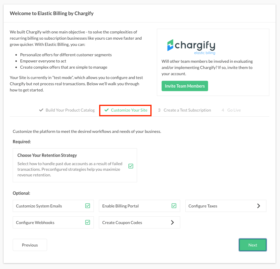 The Customize Your Site section of the Setup Guide