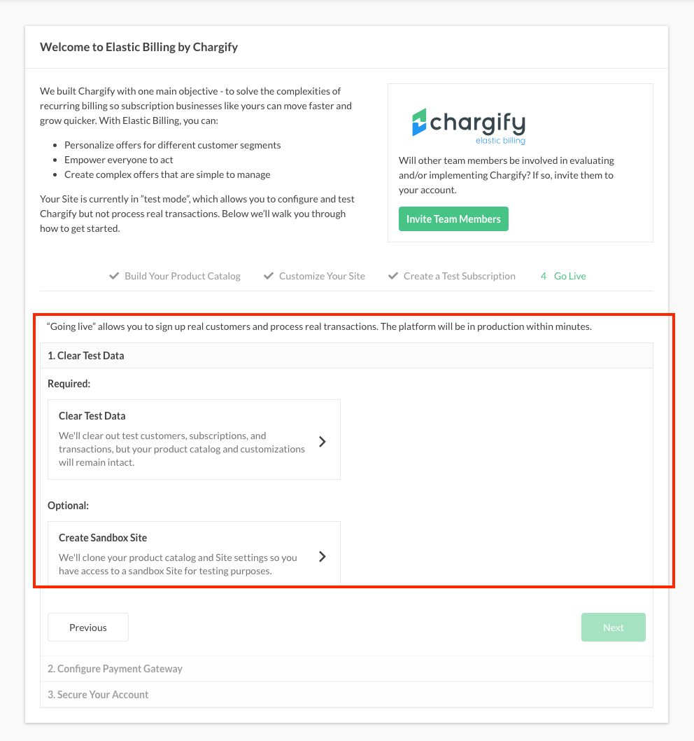 The Clear Test Data step of the Setup Guide