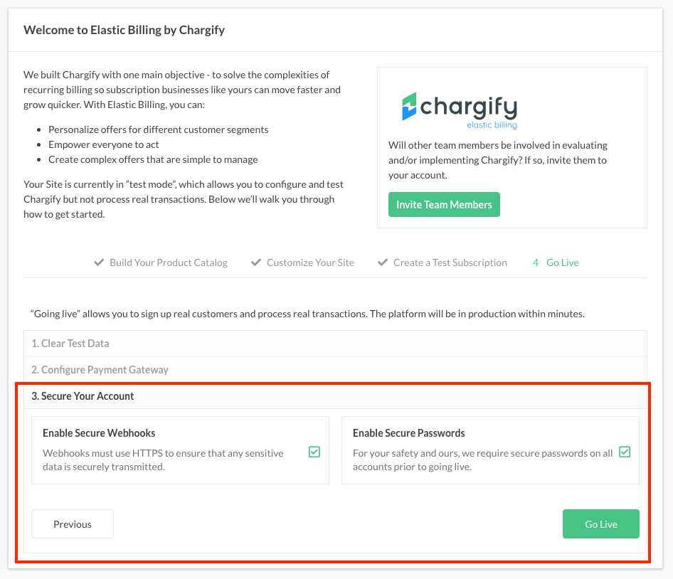 The Secure Your Account step of the Setup Guide