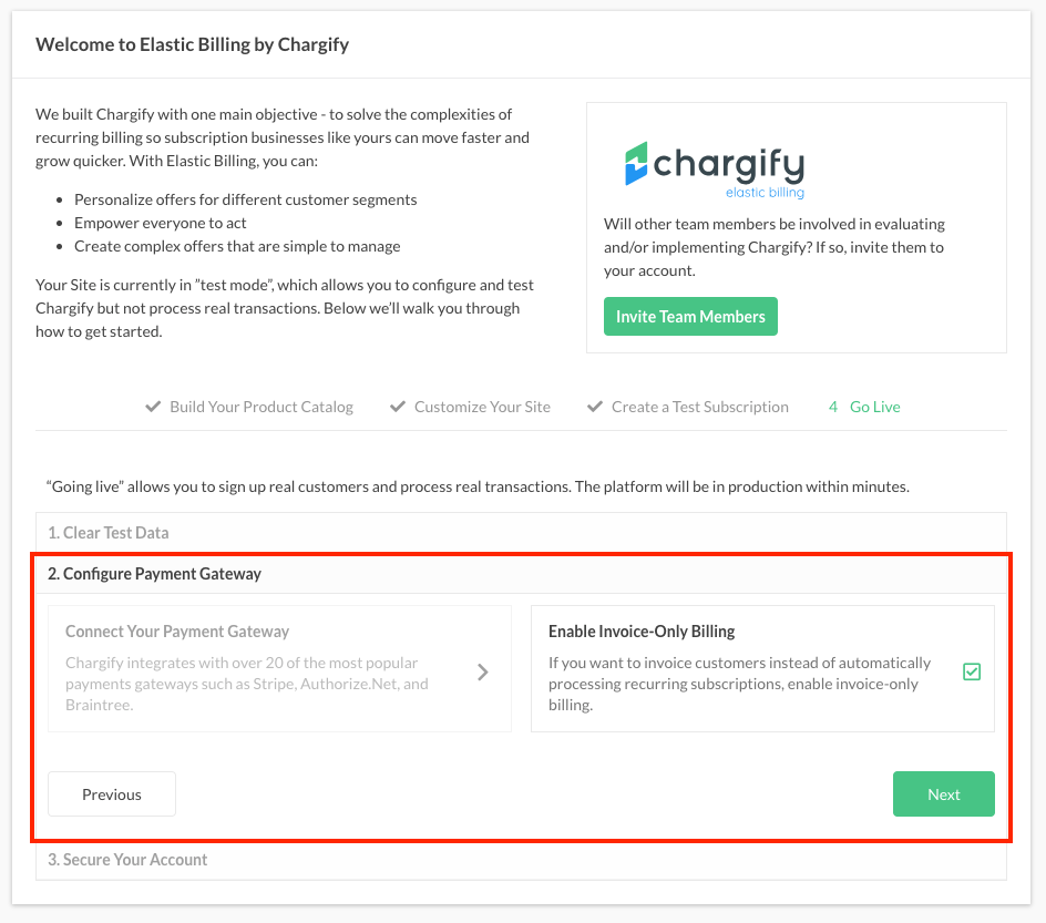 The Configure Payment Gateway step of the Setup Guide