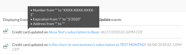 Hovering over an event to reveal extra detail