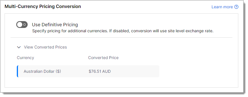 Use Definitive Pricing disabled, with View Converted Prices expanded