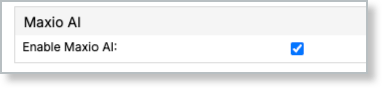 Maxio AI panel with a single checkbox to enable AI features