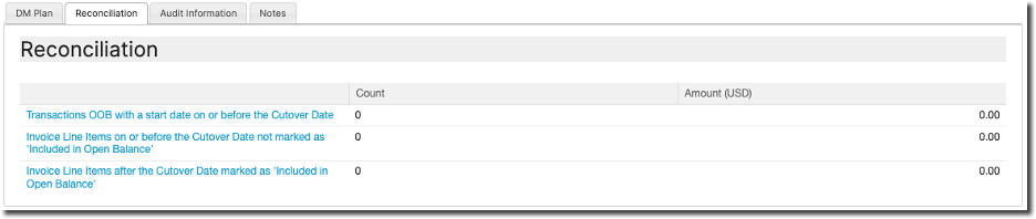 Reconciliation tab listing the three checks with counts and amounts