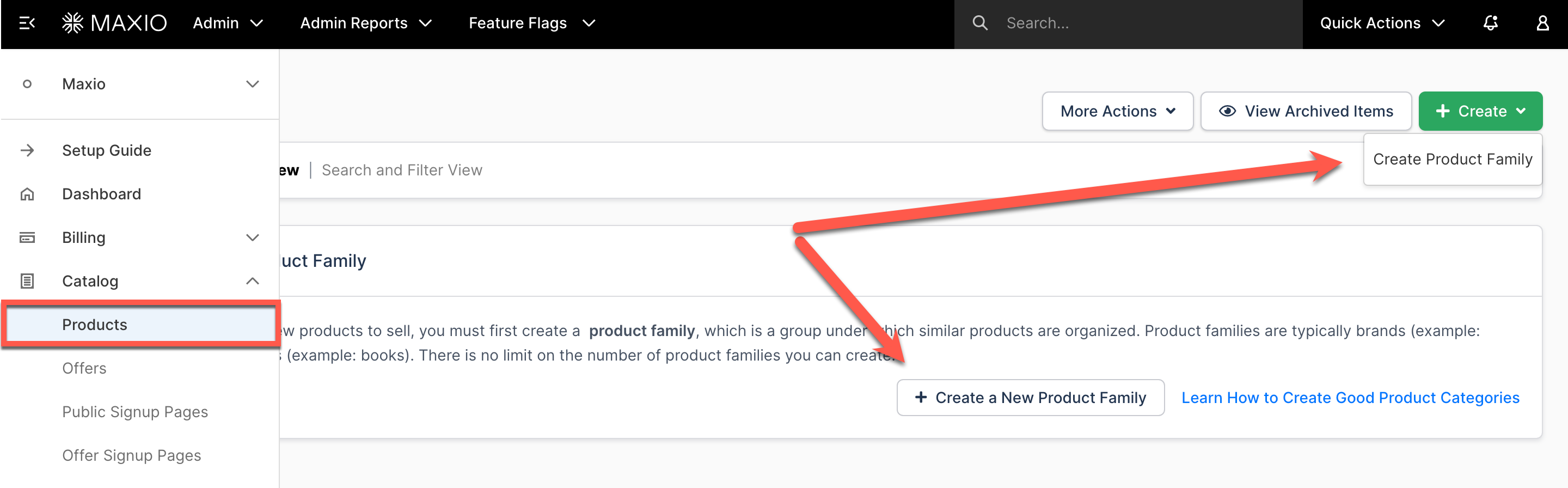 a product catalog organized into product families