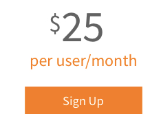 a signup tile reading $25 per user/month above an orange Sign Up button