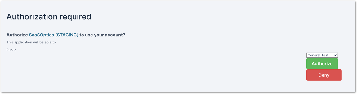 an Authorization required screen, asking to authorize the application to use the account