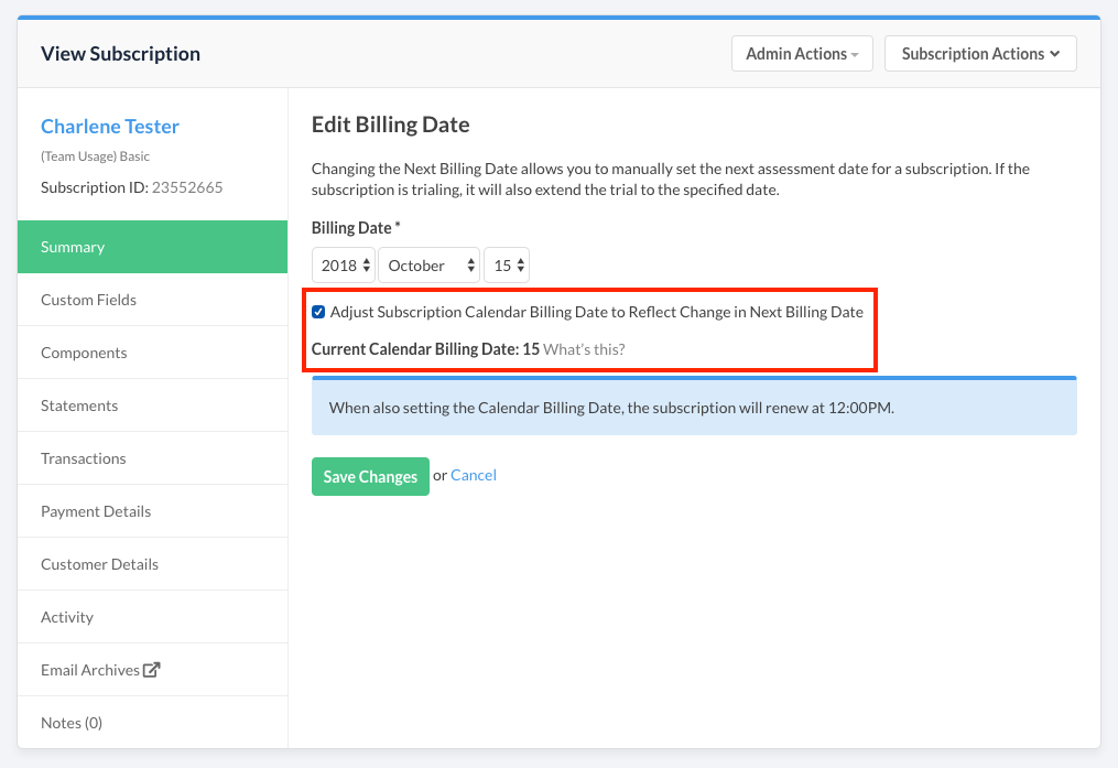 Edit snap and billing date