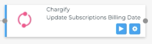 a Cyclr step tile for updating subscription billing dates, with its run and settings buttons