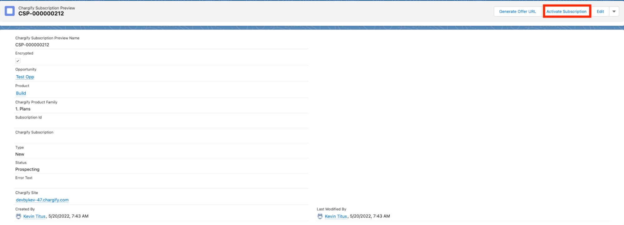 a Subscription Preview record with Activate Subscription outlined in its button bar