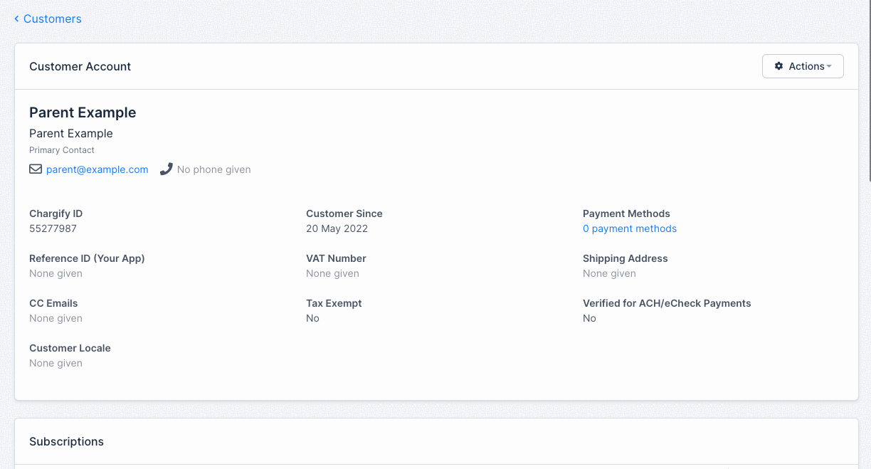 a child customer's subscription form, offering to bill the parent or the child separately or consolidated