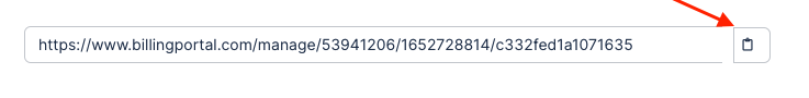 a billing portal management URL with an arrow to the copy button beside it