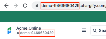 a browser address bar above a site header, the site subdomain outlined in both