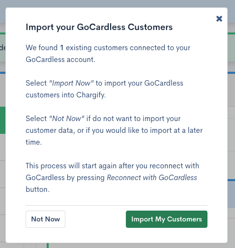 GoCardless import screen for bringing customers and payment profiles into the site