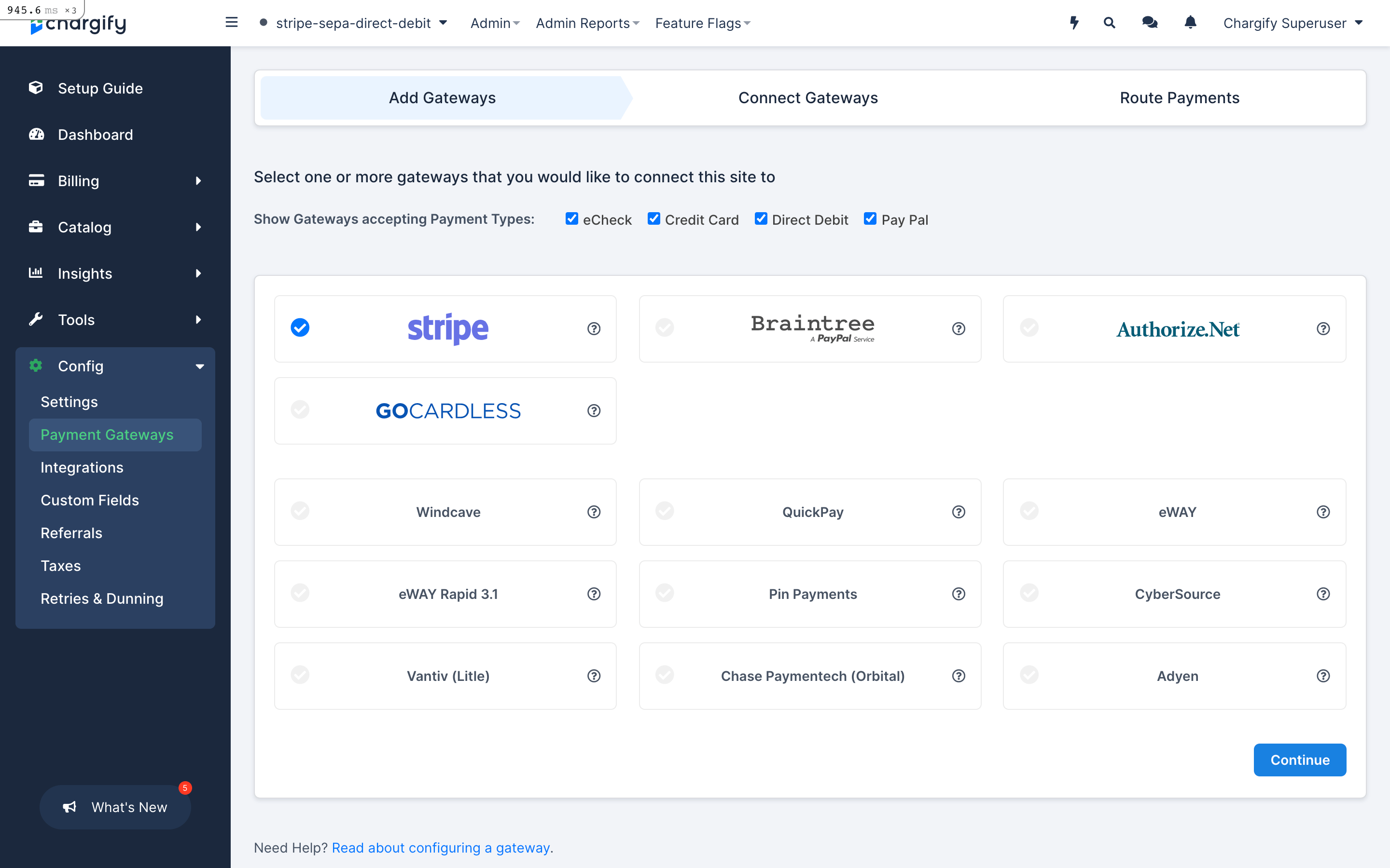 Gateway picker with Stripe selected