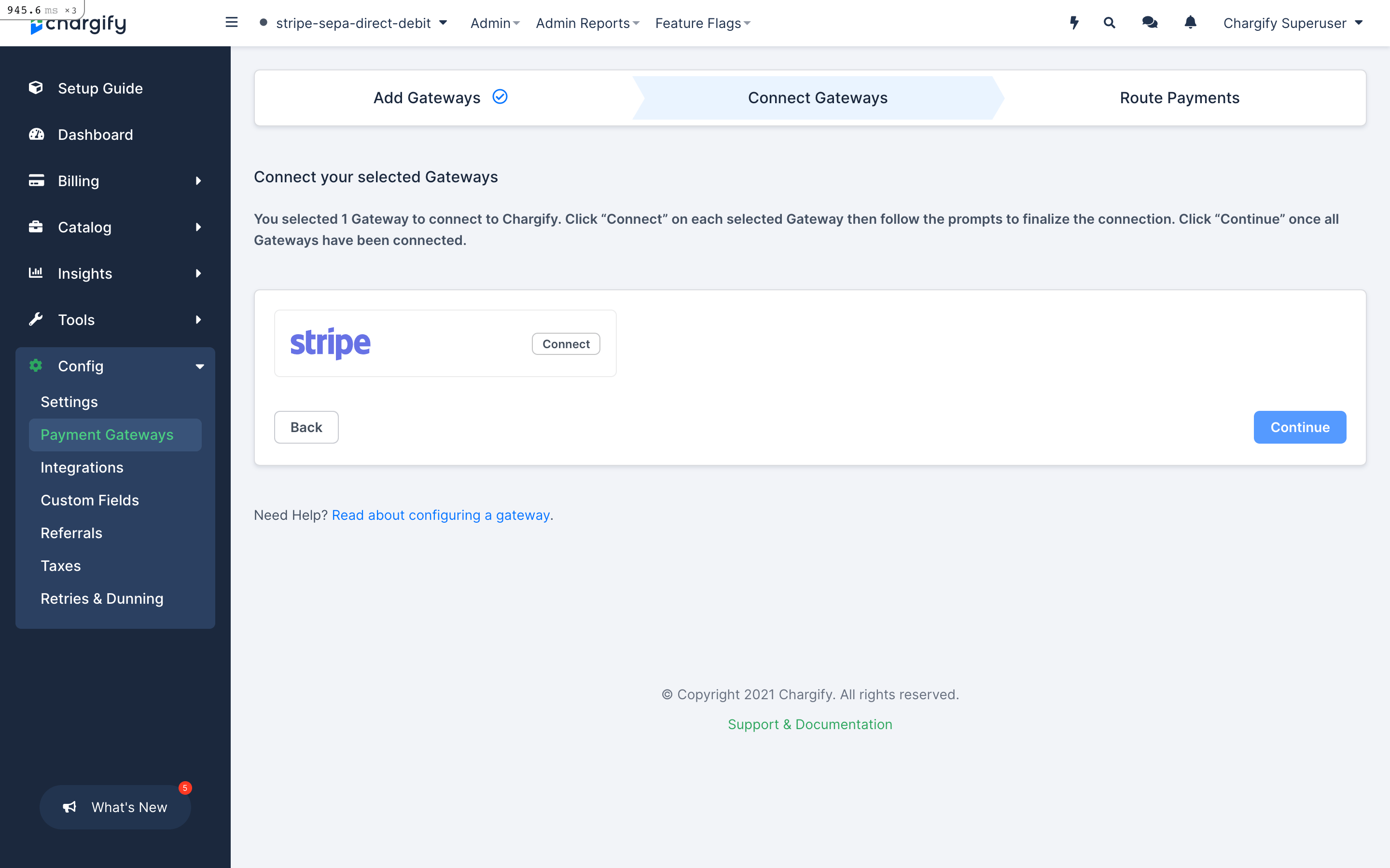 Stripe listed among available gateways with its Connect button