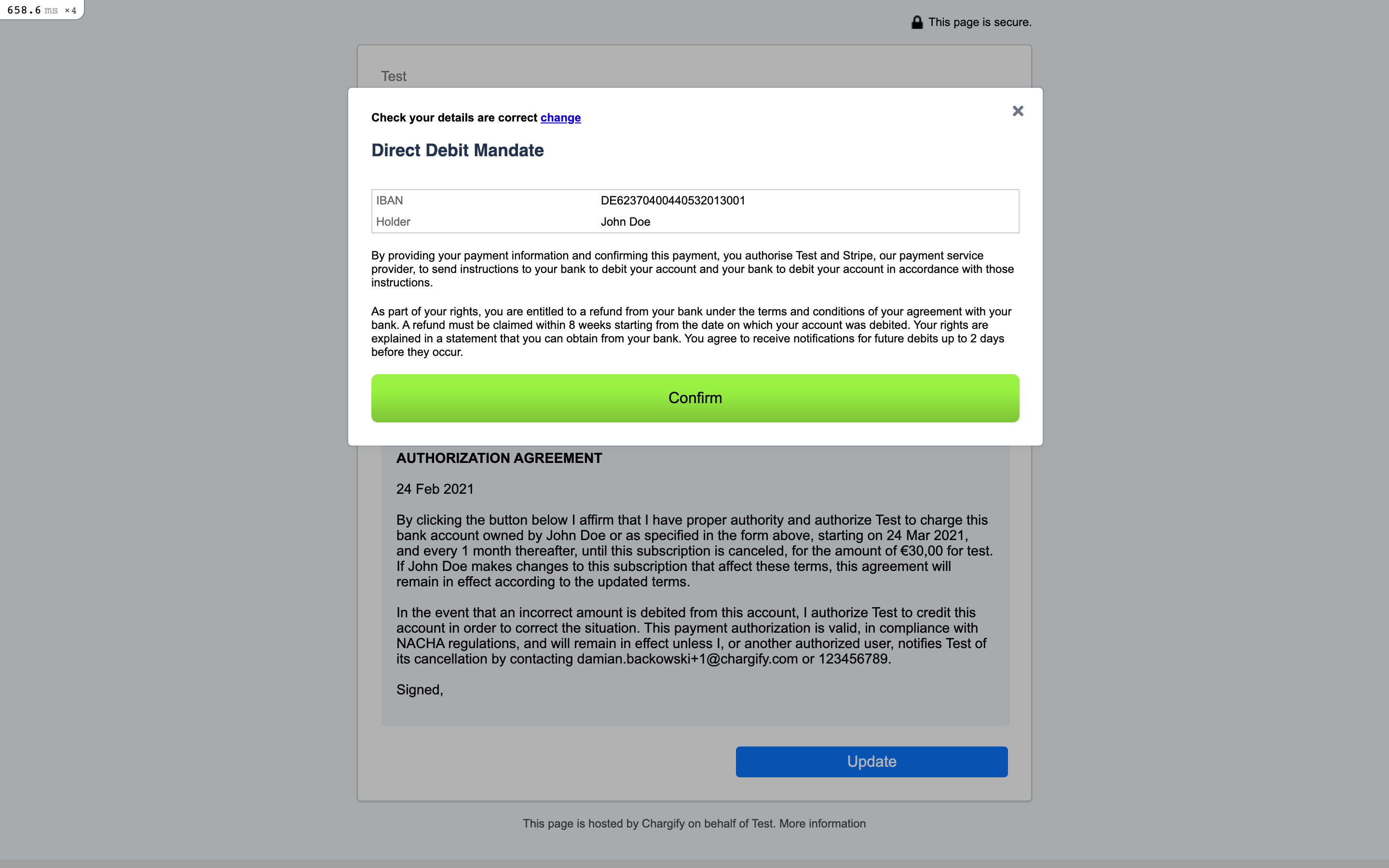 SEPA mandate confirmation for a replacement payment method