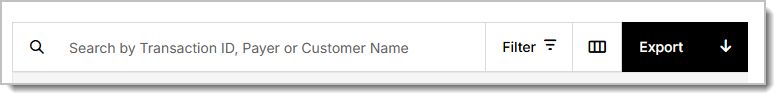 Toolbar shared across Maxio Payments views, with a search field, filter, column selector and export control