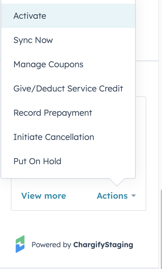 Subscription actions menu screenshot