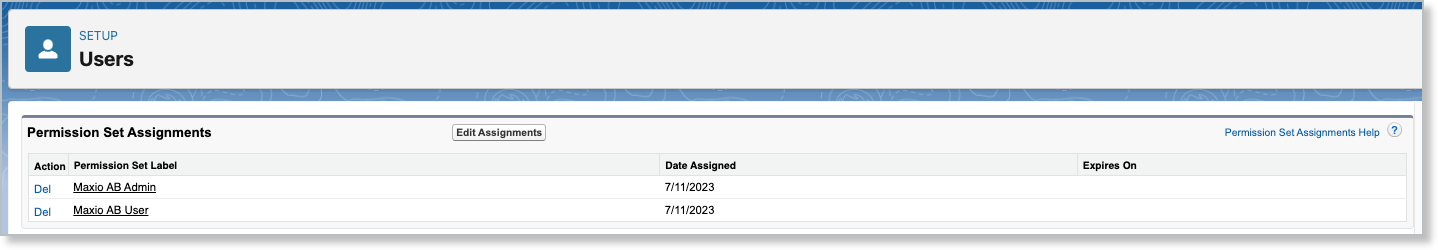 the Permission Set Assignments list on a Salesforce user record