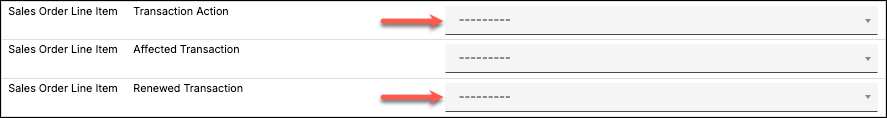 the sales order field mappings with arrows to the Transaction Action and Renewed Transaction rows