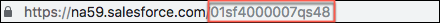 a browser address bar with the price book ID at the end of the Salesforce URL outlined
