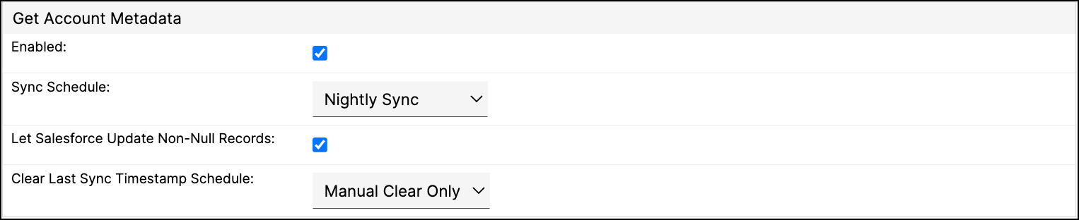 the Get Account Metadata settings, enabled on a nightly sync with Salesforce allowed to update non-null records