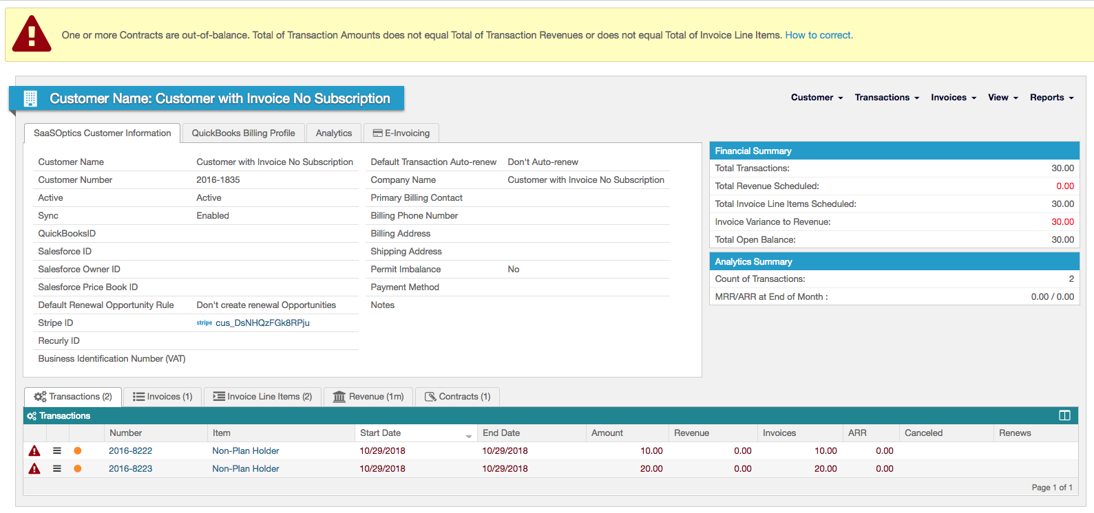 the customer's transaction list, with one transaction generated per invoice line item